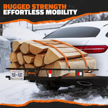 Mockins 40"x40"x6" Extra Deep Square Trailer Hitch Cargo Carrier w/Plate Bracket | 500 Lbs Cap Heavy-Duty Cargo Hitch Carrier for Generators, Appliances, Coolers | Luggage Rack for SUV, Car & Truck