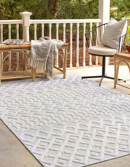 Unique Loom Outdoor Trellis Textured Collection Area Rug - Osage (6' 1" x 9' Rectangle, Grey/ Gray)