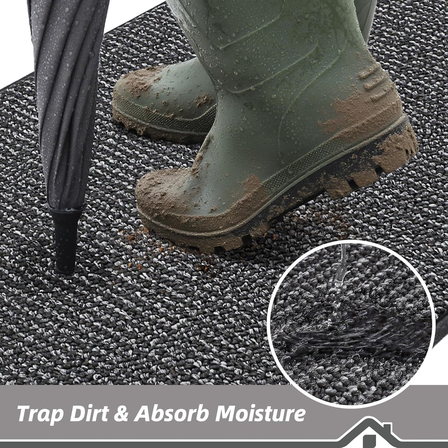 BEQHAUSE Dirt Trapper Door Mat - Non-Slip, Washable, Absorbent | 32" x 48" Charcoal Entrance Mat