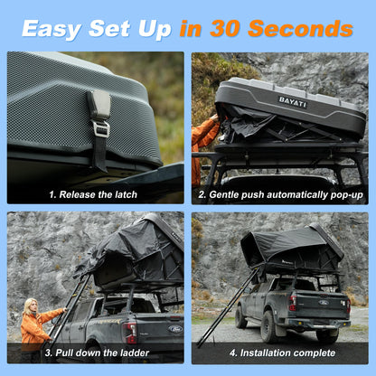 Bayati Rooftop Tent Hard Shell, Easy Set Up Pop Up Large Tent for 2-3 Person & Family Camping, Windproof Waterproof UV-Resistant Blackout Privacy 4 Season Tents for Truck, Jeep, SUV, Van, Trailer