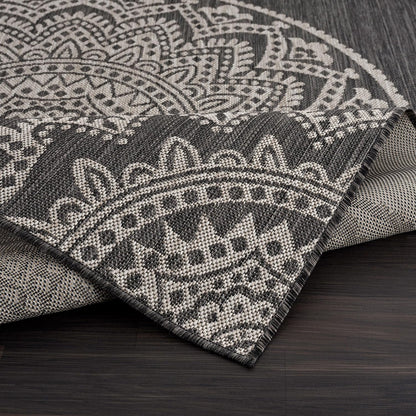 CAMILSON Outdoor Rug 8x10 Modern Area Rugs for Indoor and Outdoor Patios and Porches - Waterproof, Non-Shedding, Easy-to-Clean Outside Carpet (8 x 10, Medallion - Dark Grey/Light Grey)