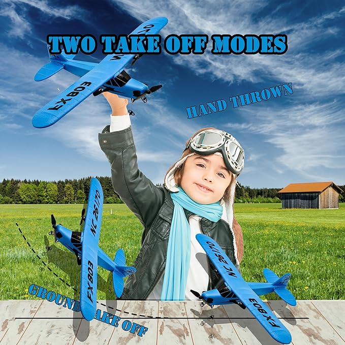 J-3 Plus RC Plane for Kids - 2CH Remote Control Airplane with Foam Body Easy Ready to Fly Outdoor Glider Toy for Boys &amp Girls Ages 8-12