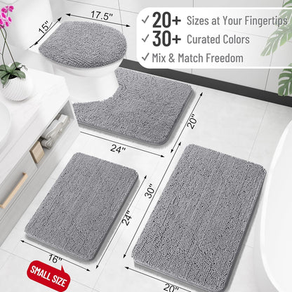 OLANLY Bath Rugs - Extra Soft Chenille with Rubber Backing | Quick Dry, Machine Washable, 24x16, Grey