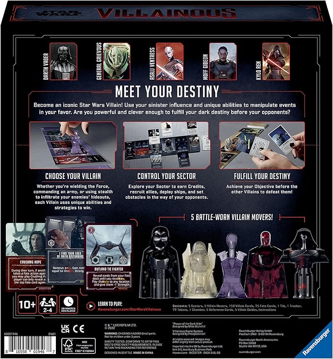 Ravensburger Star Wars Villainous - Power of The Dark Side Strategy Board Game - Join Darth Vader Kylo Ren and More in This Immersive Star Wars Universe Adventure - 2-4 Players - Ages 10+