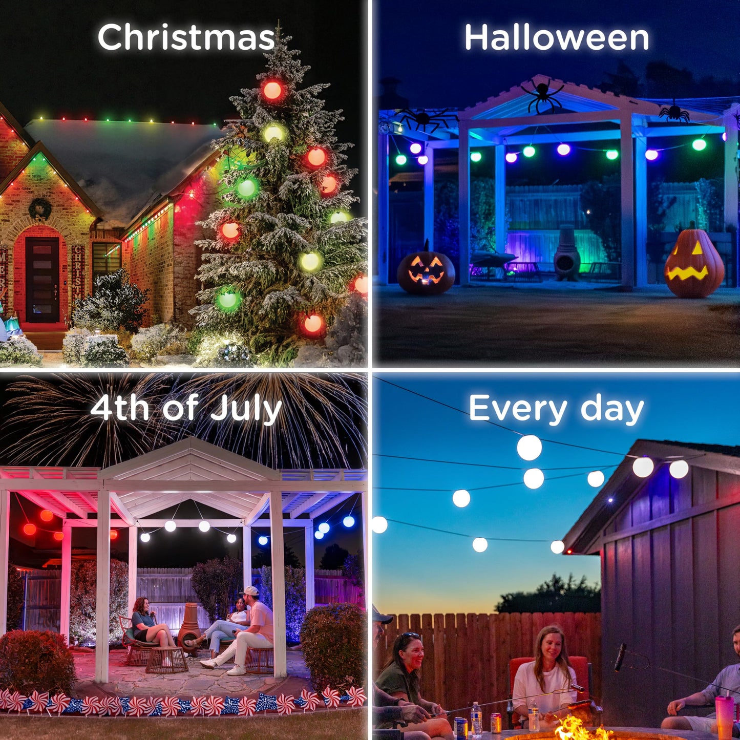 Enbrighten Vibe Sphere Outdoor String Lights, 57ft, 12 RGBWIC Bulbs, 6in Extra Large Spheres, Waterproof, Patio, Backyard, Gameday, Holiday, Smart App, Compatible with Alexa, Google Home, 85976
