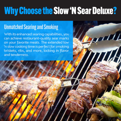 Slow 'N Sear® Deluxe Charcoal Basket Insert for 22" Weber Kettle Grills – Patented Stainless Steel Two-Zone Cooking Accessory with Removable Water Reservoir for Low & Slow Smoking and Searing