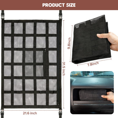 Upgrade Car Ceiling Cargo Net Pocket,31.5"x21.6" Strengthen Load-Bearing and Double-Layer Mesh Car Roof Storage Organizer,Truck SUV Van Travel Long Road Trip Camping Interior Accessories