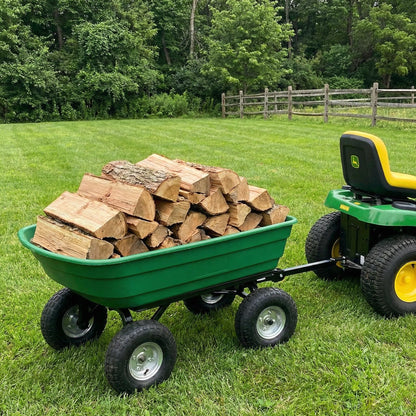 GarveeTech Heavy Duty Utility Wheelbarrow Cart 4 Wheel Garden Wagon with Dump Feature, Foldable D-Handle Steering, Built-in Stand, All-Terrain Rolling Yard Cart for Gardening, Lawn, Landscaping