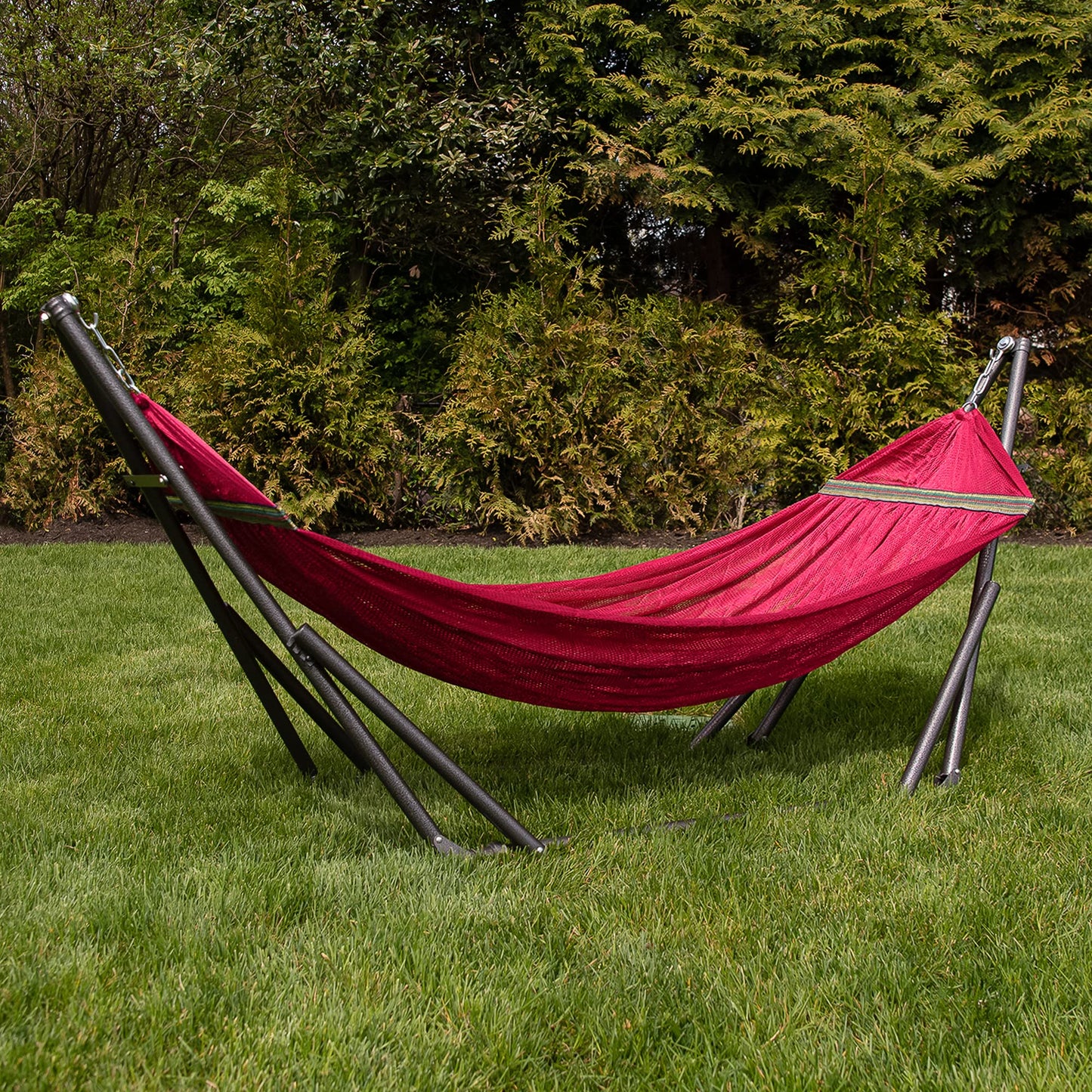 Best Home Fashion Portable Hammock with Collapsible Steel Stand, 600 lbs Capacity, No Tools Assembly, Carrying Bag Included, Perfect for Indoor Outdoor Backyard Patio Camping Beach, 2 Person, Red