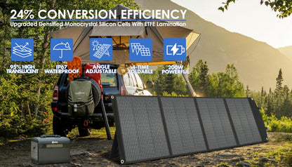 PPQ 200W Portable Solar Panel Kit 18V/12A,14lb Foldable Briefcase Solar Charger w/ 24% Efficiency, 3 Cables & 16 Outputs for All Camping Power Station, RV Battery, Phones, IP67 Waterproof