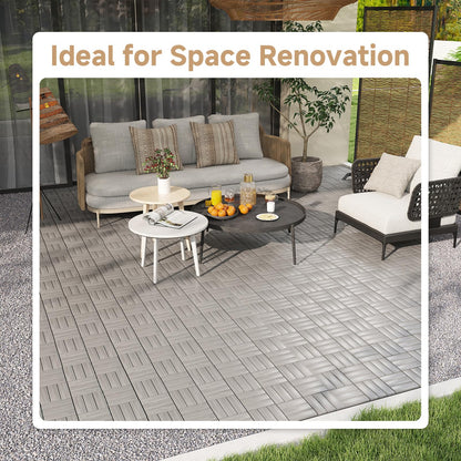 Rovibek Acacia Wood Interlocking Deck Tiles, 30PCS 12"x12" Outdoor Waterproof Decking Tiles, All Weather Use for Balcony Patio Backyard Poolside, Indoor & Outdoor, Checker Gray