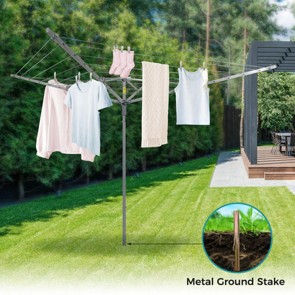 Suptinwear Outdoor Umbrella Clothes Drying Rack, 40m / 131ft Drying Space, 4-Arm Collapsible Steel Umbrella Clothesline with Adjustable Height for Laundry, Backyard & Patio
