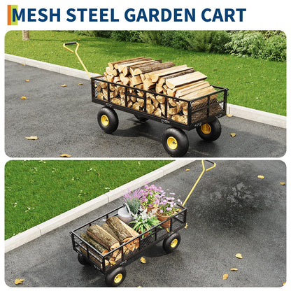 Garvee 900 lbs Steel Garden Dump Cart with Removable Sides, Convert to Flatbed, Heavy Duty Yard Cart with 180°Rotating Handle & 10" All Terrain Wheels, Utility Dump Wagon for Lawn Farm Backyard