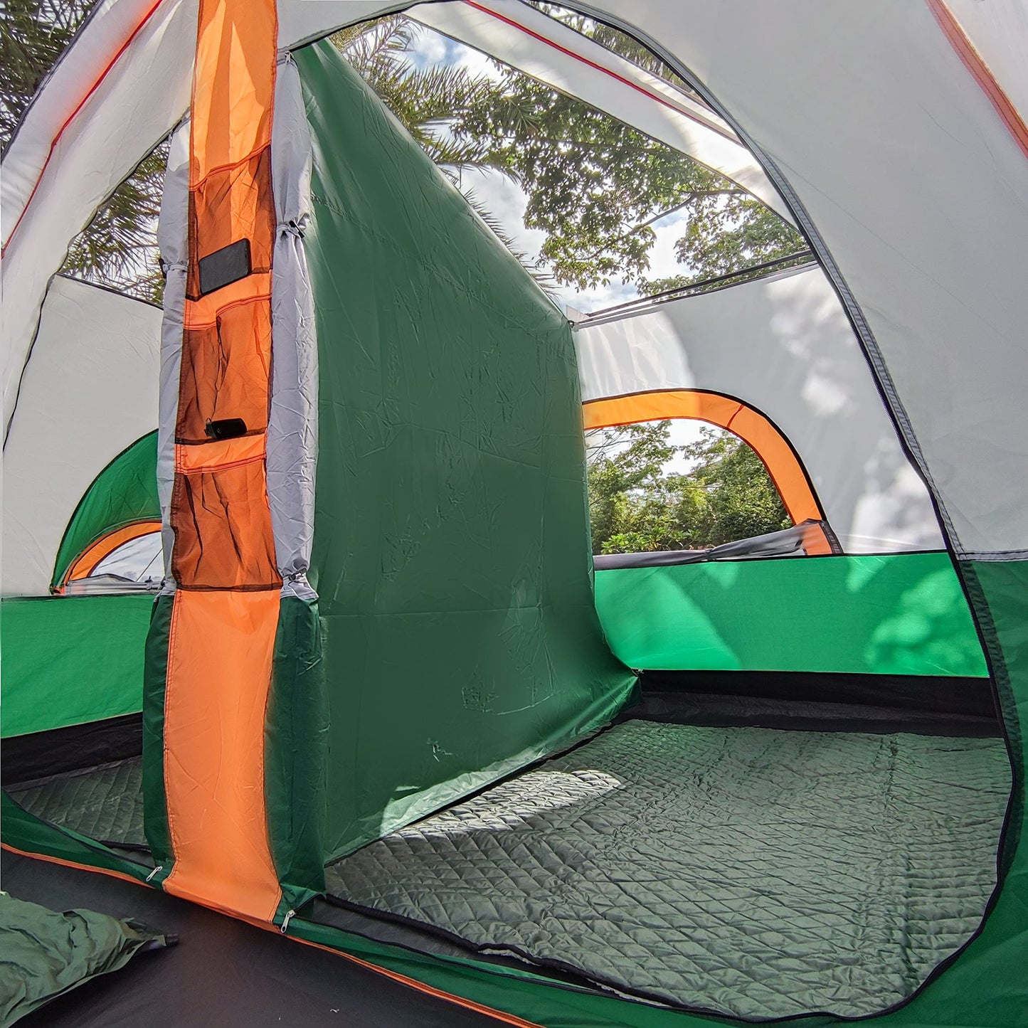 KTT Extra Large Tent 12 Person,Family Cabin Tents,2 Bay-Windows,2 Rooms and 3 Doors 3 Windows with Mesh,Waterproof,Straight Wall,Double Layer,Big Tent for Outdoor,Picnic,Camping,Gathering(Green)