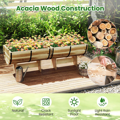 Giantex Half Barrel Raised Garden Bed, Acacia Wood Planter Box for Flower Vegetable Fruit, Outdoor Indoor Plant Pot with Legs for Garden Decoration,18"x12"x11.5"