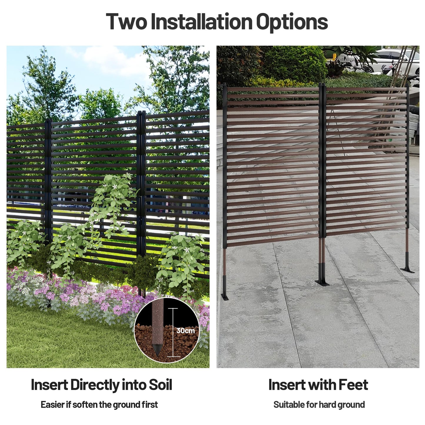OnlyGarden Outdoor Privacy Screen Fence with Stand 4FT x 6FT, Freestanding Privacy Fence Panels for Outside, No Dig Fence for Air Conditioner, Trash Can, AC Unit, Patio Lattice Fence Trellis Brown