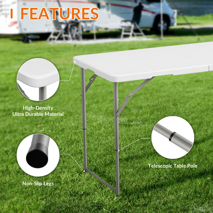 Elevon Folding Table Set with 4 White Folding Chairs,4 Feet Heavy Duty Fold-in-Half Utility Table Sets for Picnic, Event, Training, Outdoor Activities, at Home and Commercial Use