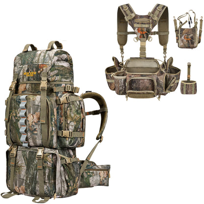 NEW VIEW 80L Hunting Backpack with Waterproof Rain Cover & Hunting Fanny Waist Pack with Chest Pack for Men
