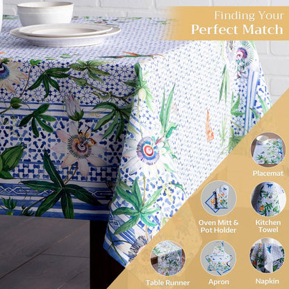 Maison d' Hermine Table Cloth Square Table 100% Cotton 60 x 60 Inches Tablecloth Reusable Decorative for Dining Kitchen Room Farmhouse Home Gifts for Mothers Day Spring Summer - Passiflora