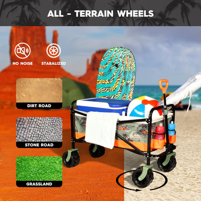 Quiksilver Folding Beach Wagon Cart – Heavy-Duty Collapsible Utility Wagon with All-Terrain Wheels, Large Storage Capacity, and Adjustable Handle – Ideal for Beach, Camping, and Outdoor Adventures