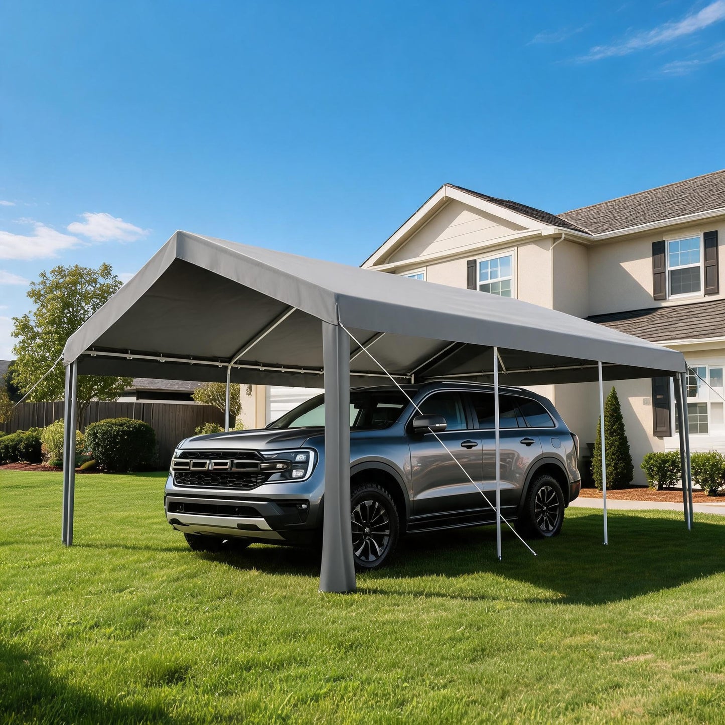 10x20 Ft Heavy Duty Carport, Gray - All-Season Waterproof UV-Resistant Canopy, Portable Garage Boat Shelter Party Tent for SUV, Truck, Outdoor Events