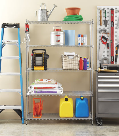 Whitmor 5 Tier Heavy Duty Shelving Unit, Metal Storage Shelves, 500 lbs Capacity per Shelf, Max 2500 lbs total, Easy Assembly Home Organizer for Pantry, Garage, Plant, 48"L x 18"W x 74"H