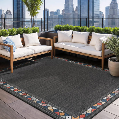 Beverly Rug Outdoor Rug 10x14 Modern Bordered Large Area Rugs for Indoor and Outdoor Patio Easy to Clean Non Shedding Living Room Porch Garden Washable Outside Carpet (10 x 14 Dark Gray)