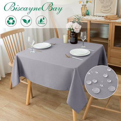 Biscaynebay Textured Fabric Square Tablecloths 60"x60", Silver Grey Water Resistant Table Cloth Small Card Folding Table Covers Linen for Dining, Kitchen, Wedding & Parties, etc. Machine Washable