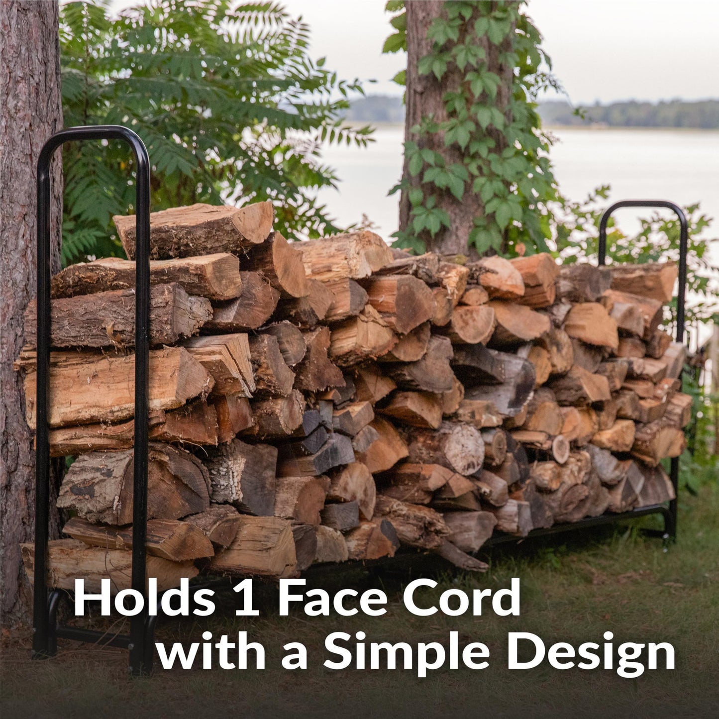 Sunnydaze 8-Foot Firewood Rack with Cover - Outdoor Wood Storage - Heavy-Duty Steel Log Holder - 1500-lb Capacity
