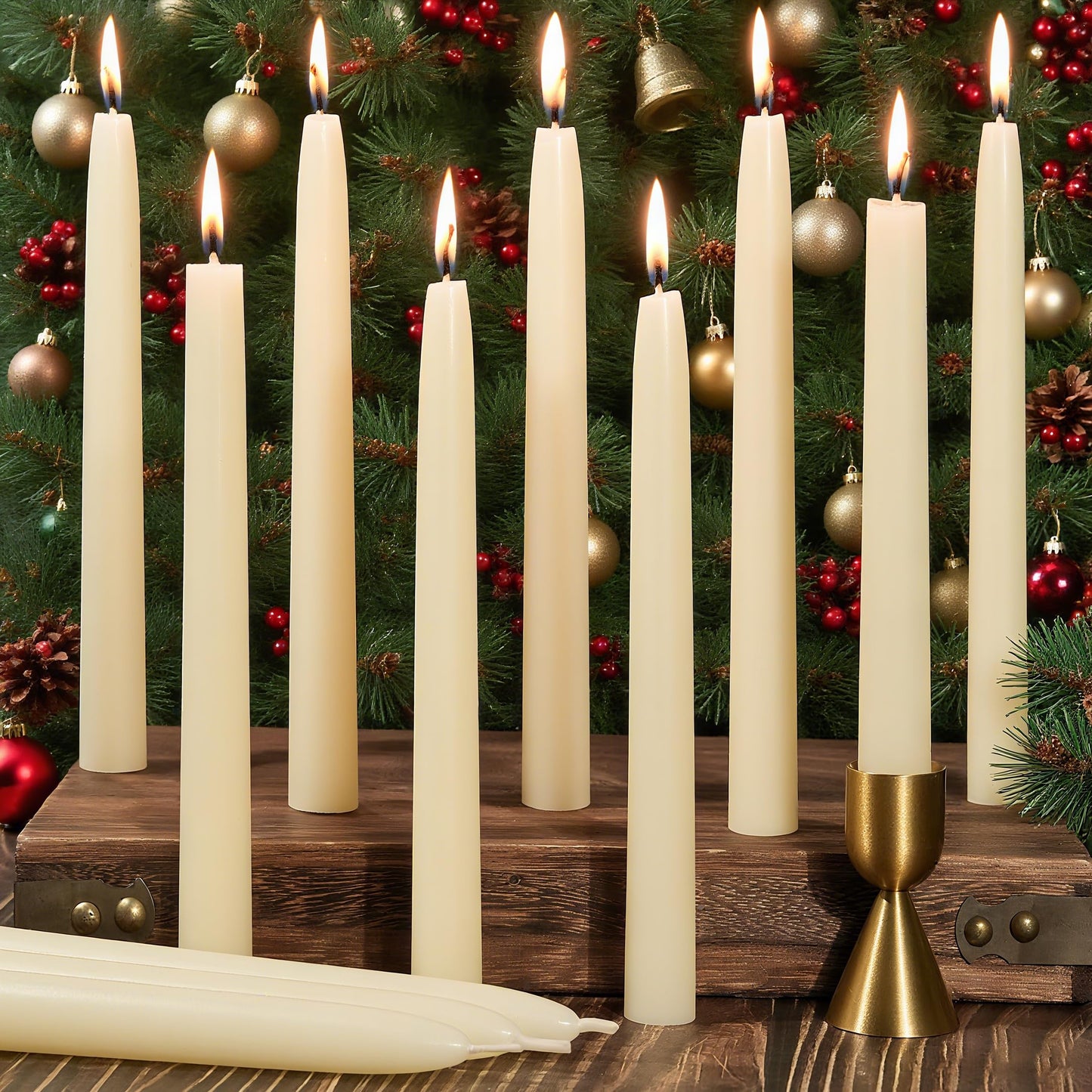 12 Pack Beeswax Taper Candles 8 Hours Beeswax White Emergency Candle Sticks Smokeless 8in Tapered Candlesticks Unscented Bees Wax Candle for Home Prayer