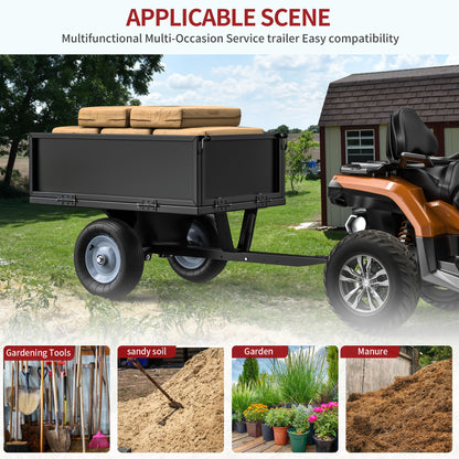 YITAMOTOR 500lbs Heavy Duty ATV Trailer Steel Dump Cart, Tow Behind Utility Dump Trailer with Removable Sides for Riding Lawn Mower Tractor, Black Utility Dump Trailer for Garden & Yard Work