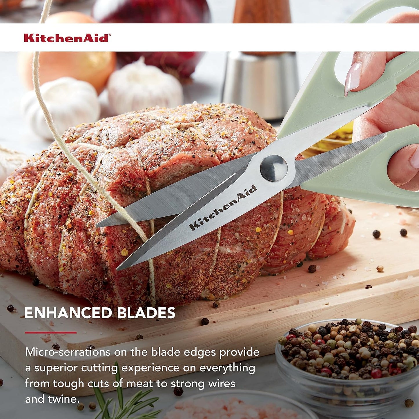 KitchenAid Kitchen Shears - Durable Stainless Steel Scissors with Soft Grip Handle | 8.72 Inch, Pistachio (Pack of 2)
