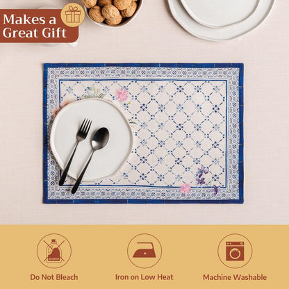 Maison d' Hermine Placemats Set of 4 100% Cotton Washable Cloth Place Mats Reusable Table Mats for Kitchen Dining Party Wedding Gifts for Mothers Day Spring/Summer (Faience, 13" x 19")