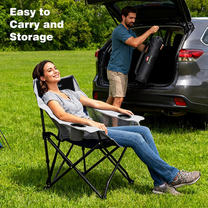 SUNNYFEEL 2 Pack Lightweight Oversized Camping Chairs for Adults Portable Folding Chair with Side Pockets & Cup Holde for Beach,Fishing,Trip,Picnic,Lawn,Concert Outdoor, Carry Bag Included