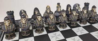 Medieval Times Skull Busts Gothic Fantasy Skeleton Knights Chess Set with 17 Maltese Board