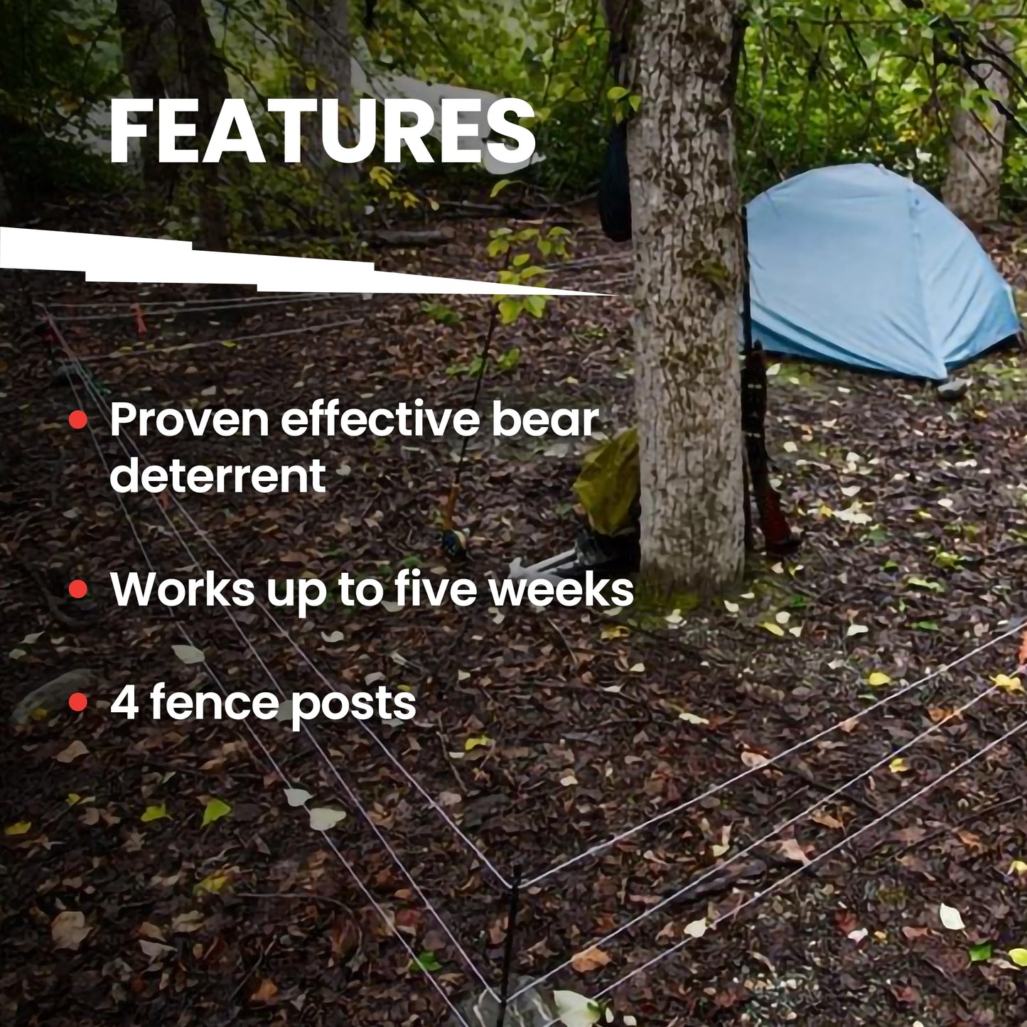 Bear Shock UDAP Ultra Light Electric Fence for Camp, Portable Camping Kit, 27 ft x 27 ft, BEF