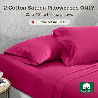 California Design Den King Size Pillowcases - 400 Thread Count Sateen, Soft 100% Cotton, Hot Pink - Set of 2