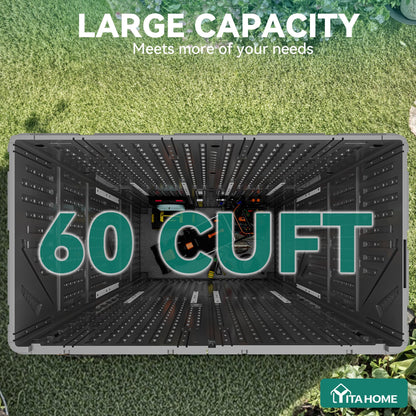 YITAHOME 60 cu ft Tall Outdoor Storage Shed w/o Shelf, Resin Vertical Outdoor Storage Shed, Large Waterproof Storage Cabinet for Garage, Poolside, and Garden (Dark Gray + Black)