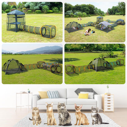 Cat Tent for Indoor and Outdoor Cat Enclosures(Outdoor, Tunnel, and Playhouse) Cat Playpen X-Large Portable Cat Tunnel Play Tents for Cats Rabbits and Small Animals Plus 2Tunnels & Cube