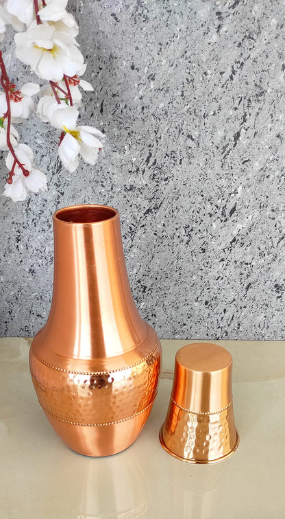 HYGGE Pure Copper Bedside Carafe with Tumbler, 1.4L Water Pitcher for Home, Yoga & Ayurveda Health Benefits – 47.3 fl oz