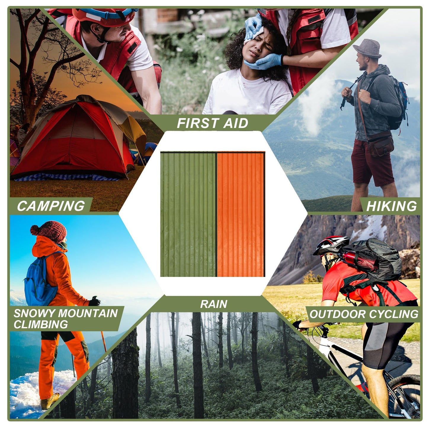 Preboun 70 Pcs Emergency Sleeping Bag Bulk Portable Lightweight Survival Bag Thermal Bivy Sack Emergency Blanket Survival Gear for Outdoor Camping Hiking Homeless People Shelter (Orange,Green)