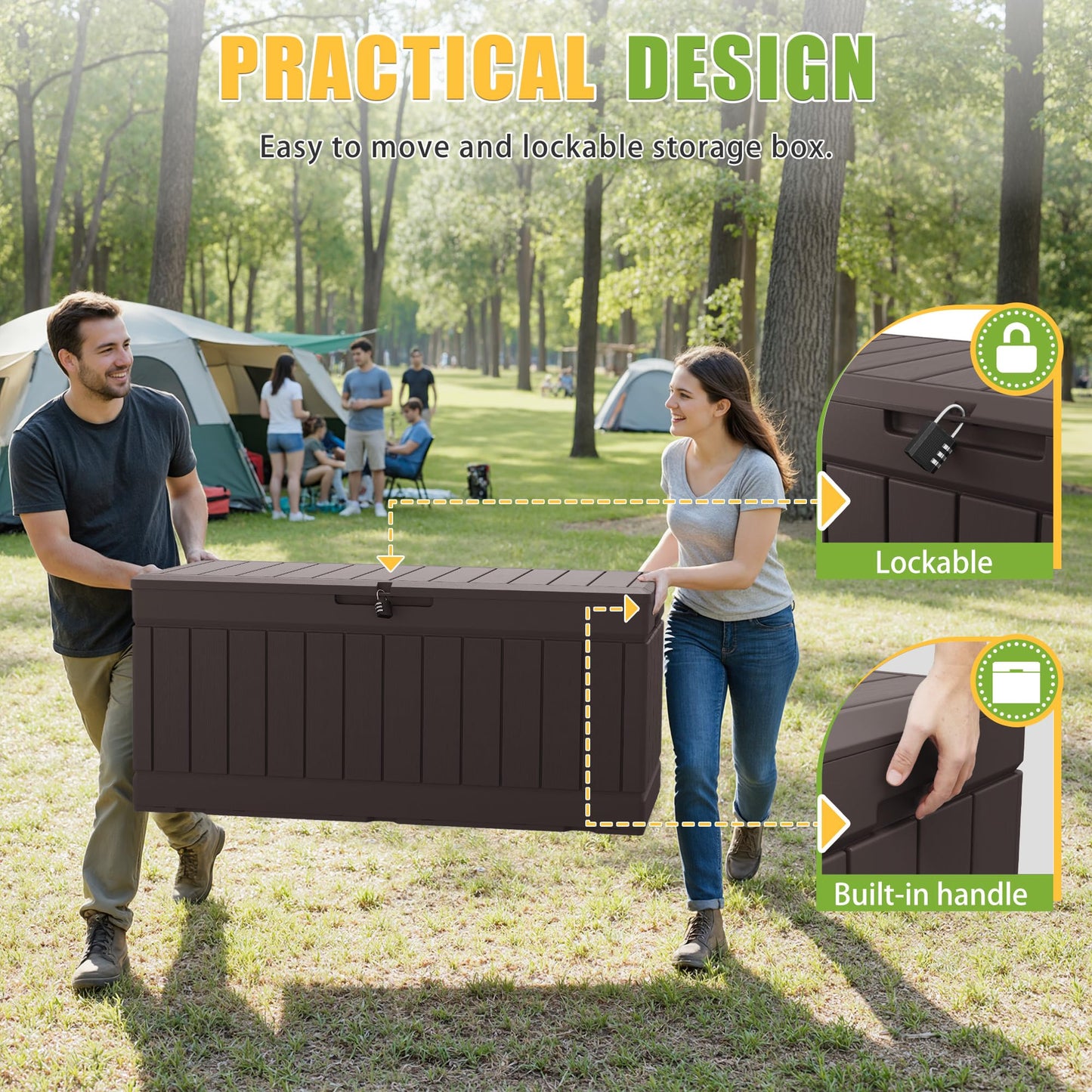 Greesum Outdoor Storage Box 82 Gallon Storage Bin with Lid for Patio Furniture, Garden Tools, Pool Supplies, Waterproof and UV Resistant, Lockable, Dark Brown