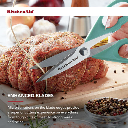 KitchenAid Kitchen Shears - Durable Stainless Steel Scissors with Protective Sheath, 8.72 Inch, Aqua Sky