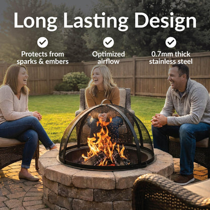 Sunnydaze Round Fire Pit Spark Screen Cover - Easy-Opening Outdoor Fire Pit Screen - Heavy‑Duty Steel Metal Mesh - 24" Diameter