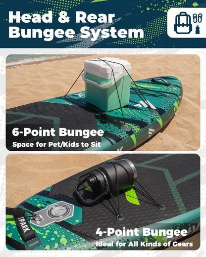 Flypark 11'x34 Inflatable Paddle Boards, Extra Wide SUP for 420lbs/3Adults, Yoga Stand Up Paddle Board, 110L Backpack, 15 D-Rings, Shoulder Strap, US-Fin, 2-Action Pump, Thrive-Green