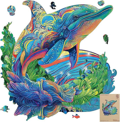 MYS Aurora Wooden Puzzles Dolphin Jigsaw Puzzles 900 Pieces Unique Shaped Wooden Puzzles for Adults and Kids Family Game 23.3x22.5 Inch