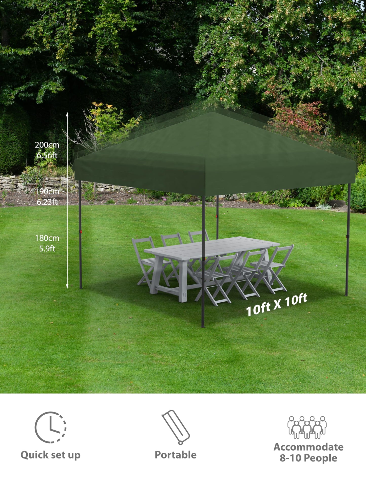 EliteEdge 10x10 Pop Up Canopy Tent Outdoor Canopy Heavy Duty Commercial Instant Tent Shelter with 1 Removable Sidewall Green