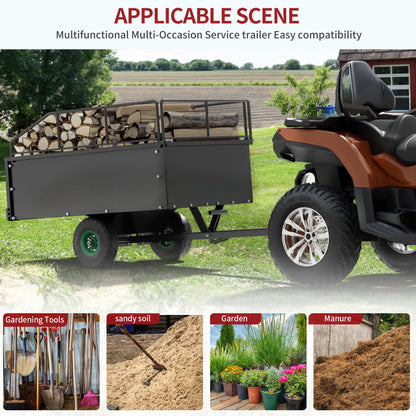 YITAMOTOR ATV Dump Trailer, Heavy Duty Tow Behind Dump Cart, Capacity 750lbs, 15 Cu.Ft., Yard Garden Utility Trailer for Pull Behind Lawn Mower Tractor, Alloy Steel Shelf & Extra 5" Height Guardrail