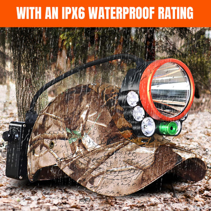 Pseudes T30 5-Color Coon Hunting lights-2000lm White/Red/Walking/Amber+Green Beam, 9-Speed Dial, IPX6 Waterproof Rechargeable Night Hunting Headlamp for Varmint Hog Coyote
