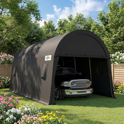 COBIZI Carport 10x15 Heavy Duty Portable Garage Storage Shelter Shed with All-Steel Metal Frame & Vents, Anti-Snow Waterproof Round Style Outdoor Storage Shed for Car, Truck, Boat, Patio Furniture